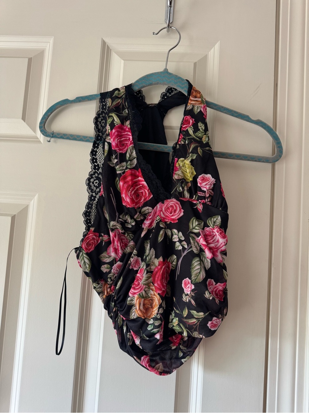 Floral Sleeveless Racer Back Top with Lace Trim